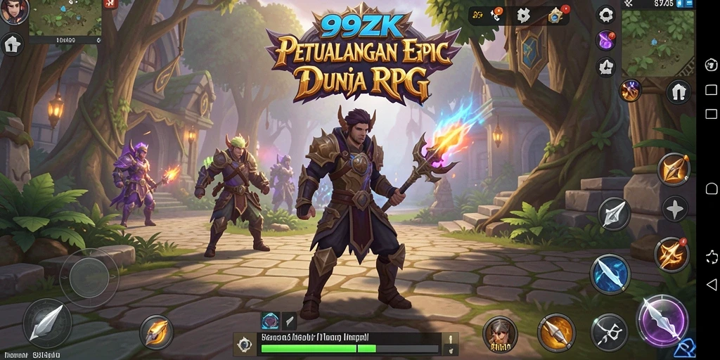 Screenshot gameplay 99ZK menampilkan aksi pertarungan epik RPG.