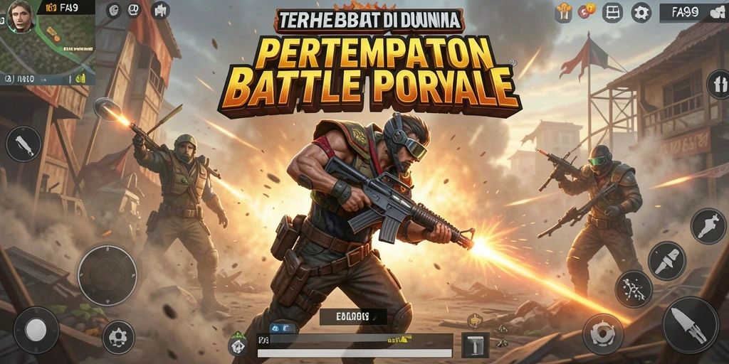 Tampilan seru dari gameplay FA99 dalam pertempuran Battle Royale.