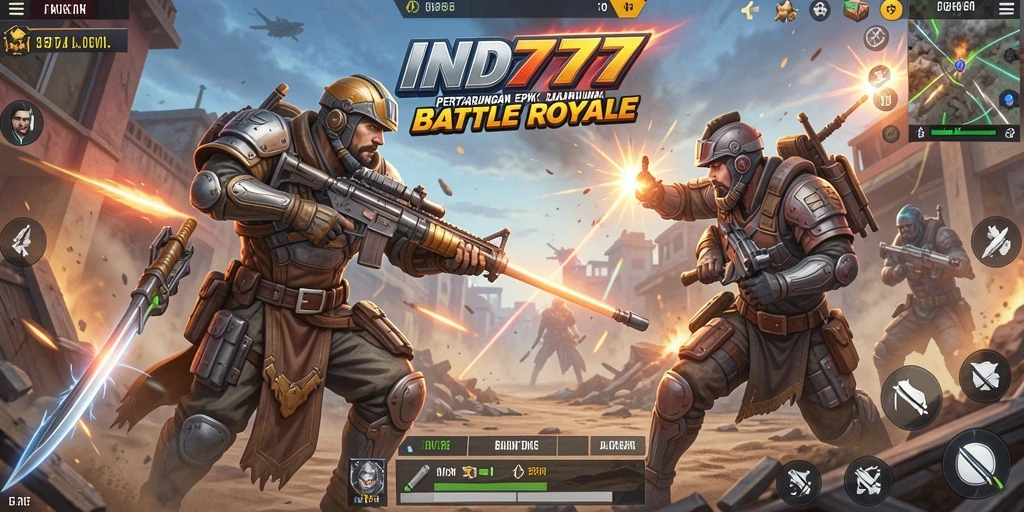 Tampilan aksi seru dalam game Battle Royale IND777.