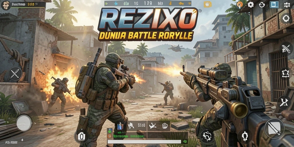 Screenshot gameplay REZIXO saat pertarungan sengit di arena Battle Royale.